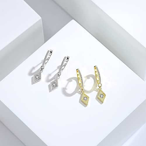 925 Sterling Silver AAA Cubic Zirconia Huggie Hoop Dangle Evil Eye Drop Earrings3
