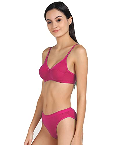 Image of PIBU-Net Bra Panty Set Lingerie Set Full Coverage Non-Padded Non-Wired Honeymoon Set(Pack of 2)(Color -Pink,Black) Model No:174