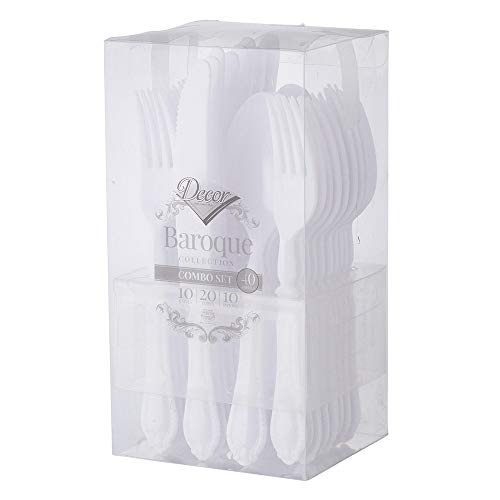Decor Decorline - MÉNAGÈRE 40 PIÈCES RÉUTILISABLE BAROQUE BLANC