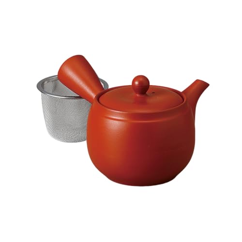 エールネット(Ale-net) 急須 ポット 16.5×14×10cm 400cc 朱泥ツボ丸無地急須 (茶こし付) 陶器(土物) 常滑焼 日本製 おしゃれ