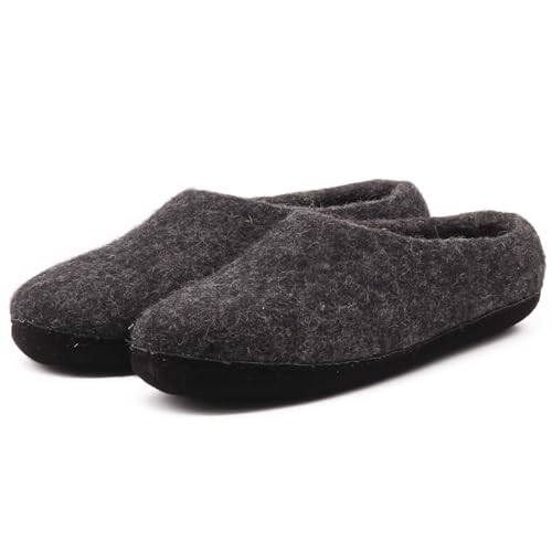 Nootkas Women's Felted Merino Wool 'Newport' House Shoe (Charcoal/Black, US 7.5-8.0)