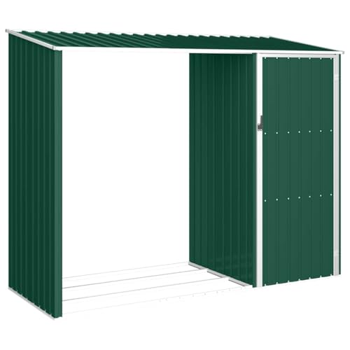 vidaXL Garten Brennholzlager Kaminholzunterstand Brennholzregal Unterstand Gerätehaus Gartenhaus Schuppen Grün 245x98x159cm Verzinkter Stahl