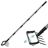 Suchtale 82 Inch Stirrup Hoe and 5-Tines Rake, Action Hoe for Weeding, 2 in 1 Scuffle Hoe with 37-82"Adjustable Handle, Hula Hoe Cultivator for Loosening Soil, Loop Hoe for Garden Weeding and Planting