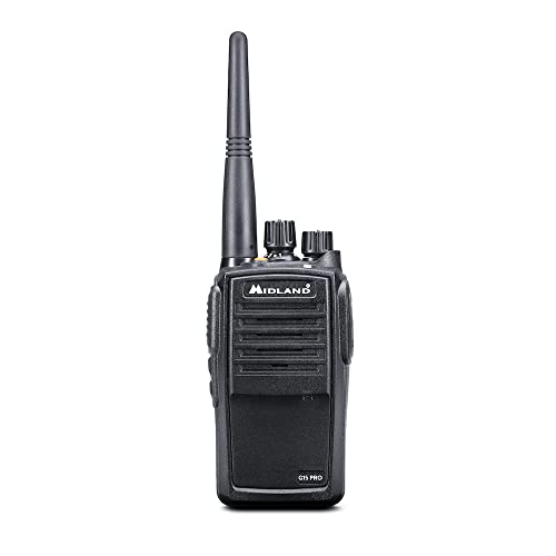 Midland   Walkie Talkie Profesional Largo Alcance G15 Pro, Radioaficionado Waterproof IP67, 32 Canales PMR446 Sin Licencia, Cobertura 12Km, Autonomía 22H, Pilas Recargables, Cargador y Accesorios