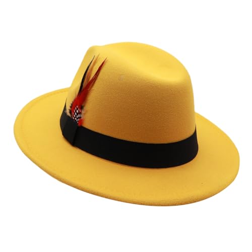 Image of Mens Fedora Hats Classic Wide Brim Fedora Hat for Women Men Dress Hats Panama Hat with Band