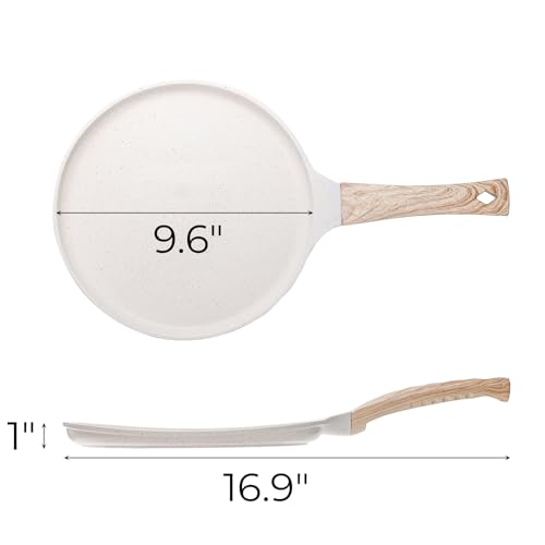 Antihaft Crepe Pfanne, 26cm Pfannkuchen flache Pfanne mit Spreizer, Antihaftbeschichtung Induktion Dosa Tawa Pan für Alle Herd, Induktion kompatibel, PFOA frei (weiß) – Bild 3