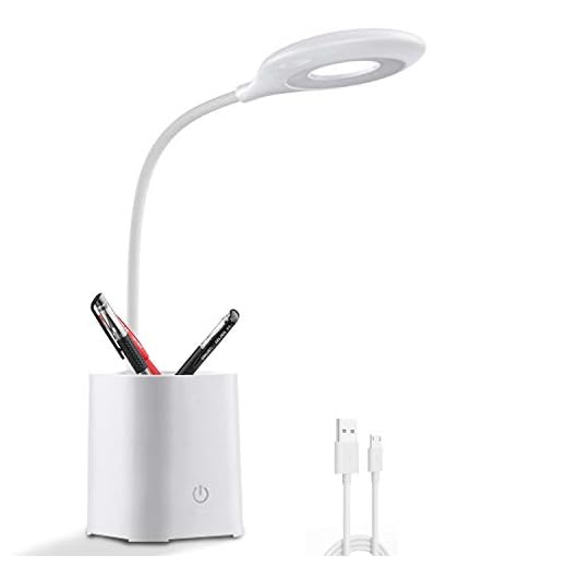 HyAdierTech LED Escritorio, Lámpara de Protección Ocular con Portalápices, 3Niveles de Brillo, Lámparas de Mesa Plegable Luz, Control Táctil y Rotación de 360° para Oficina, Hogar, Estudio y Trabajo.