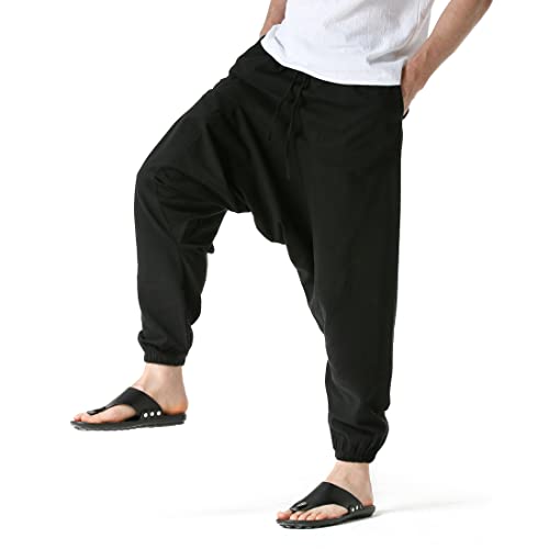 Men Women Cotton Baggy Hippie Yoga Harem Pants Wide Leg Loose Fit Beach Trousers3