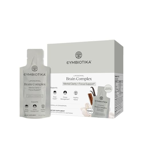 CYMBIOTIKA Liposomal Brain Complex Supplement with Zembrin®, Brain Health, Stress Management, Healthy Aging, Enhanced Absorption, Gluten Free, Soy Free, Plant-Based, 26 x 5 mL Liquid Packets