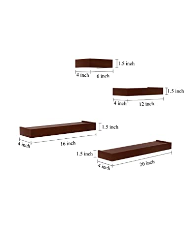 Image of Home Sparkle Wall Shelves Set of 4 Engineered Wood Wall Shelves with Large Storage | Floating Wooden Wall Shelf for Bathroom Kitchen Bedroom Living Room Set of 4 (Brown)