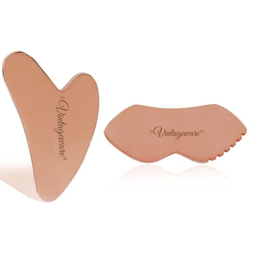 Vintageware® Copper Gua Sha Combo | Heart-Shape & Lip-Shape Massage Tools for Face & Body | Premium Set for Skincare, Pain Relief & Physical Therapy