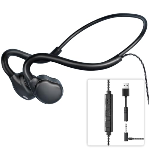 3.5mm Open Ear Headphones Wired headphones with Mic, 3.5mm+USB Connection, Air Conduction Wired Headset with Premium Sound Ultra-Light USB Headset Perfect for Phones Tablets PC Speakers -Black