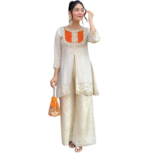 Image of Wedding Outfit For Women Embroidered Shrara Set For Women Designer Silk Kurta With Sharara Pants Festive Ethnic Wear Traditional Outfit For Celebrations Functions Ceremonies And Gatherings