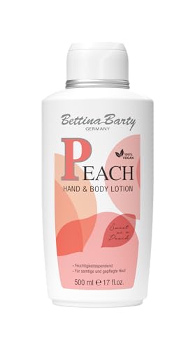 Bettina Barty PEACH Hand & Body Lotion 500ml | Feuchtigkeitsspendend | Samtig, gepflegtes Hautgefühl | Intensiver Pfirsichduft | Ohne Mikroplastik | Vegan | 1 x 500ml