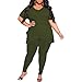 TOPSRANI Womens Plus Size 2 Piece Outfits Sweatsuits Casual Tracksuit V Neck Short Sleeve Solid Loungewear Pants Sets Army Green 3XL