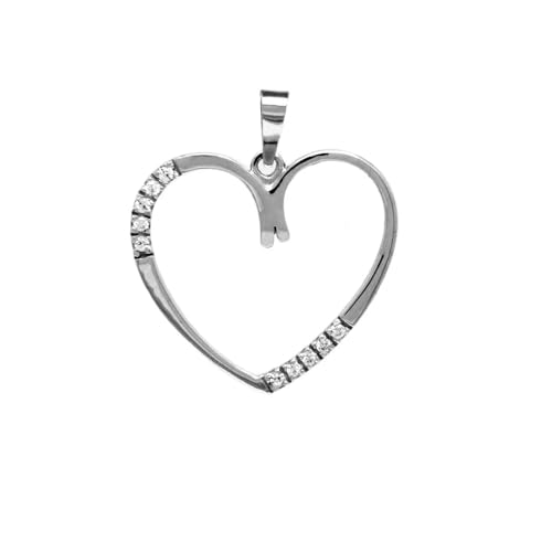 Pendentif cœur en or blanc 14 carats et oxydes de zirconium pour femme d'une élégance rare