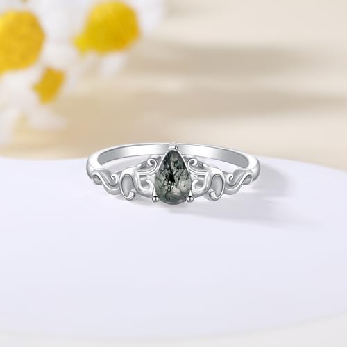 Natural Moss Agate Ring for Women 925 Sterling Silver Pear Cut Genuine Moss Agate Engagement Rings Moss Agate Jewelry Gifts for Her4