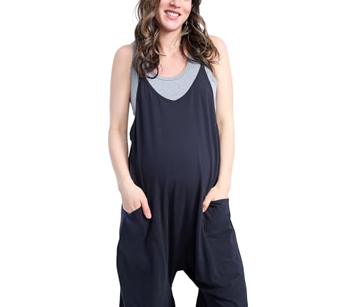 Motherhood Maternity Women's Casual Baggy Sleeveless V-neck Pregnancy Romper Jumpsuit with Loose Spaghetti Straps and Pockets, Black, Large by Motherhood Maternity - Image 2