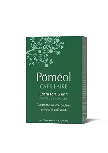 Poméol ǀ Complément alimentaire cheveux et ongles ǀ 30 jours ǀ Keratine, Biotine, Zinc ǀ Croissance, Pousse, Volume, Couleur, Anti-chute, Anti-casse ǀ Capillaire Extra Fort Cover