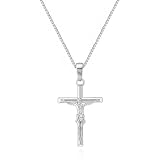Rnivida Silver-Tone Crucifix Cross Pendant Necklace for Women, Catholic Jesus Christ Cross Necklace Religious Jewelry Gift (Silver, 18 Inch)