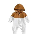 BemeyourBBs Newborn Baby Boy Clothes Color Block Long Sleeve Zipper Hooded Romper with Pocket Fall Winter One Piece Outfits (Color Block Brown, 3-6 Months)