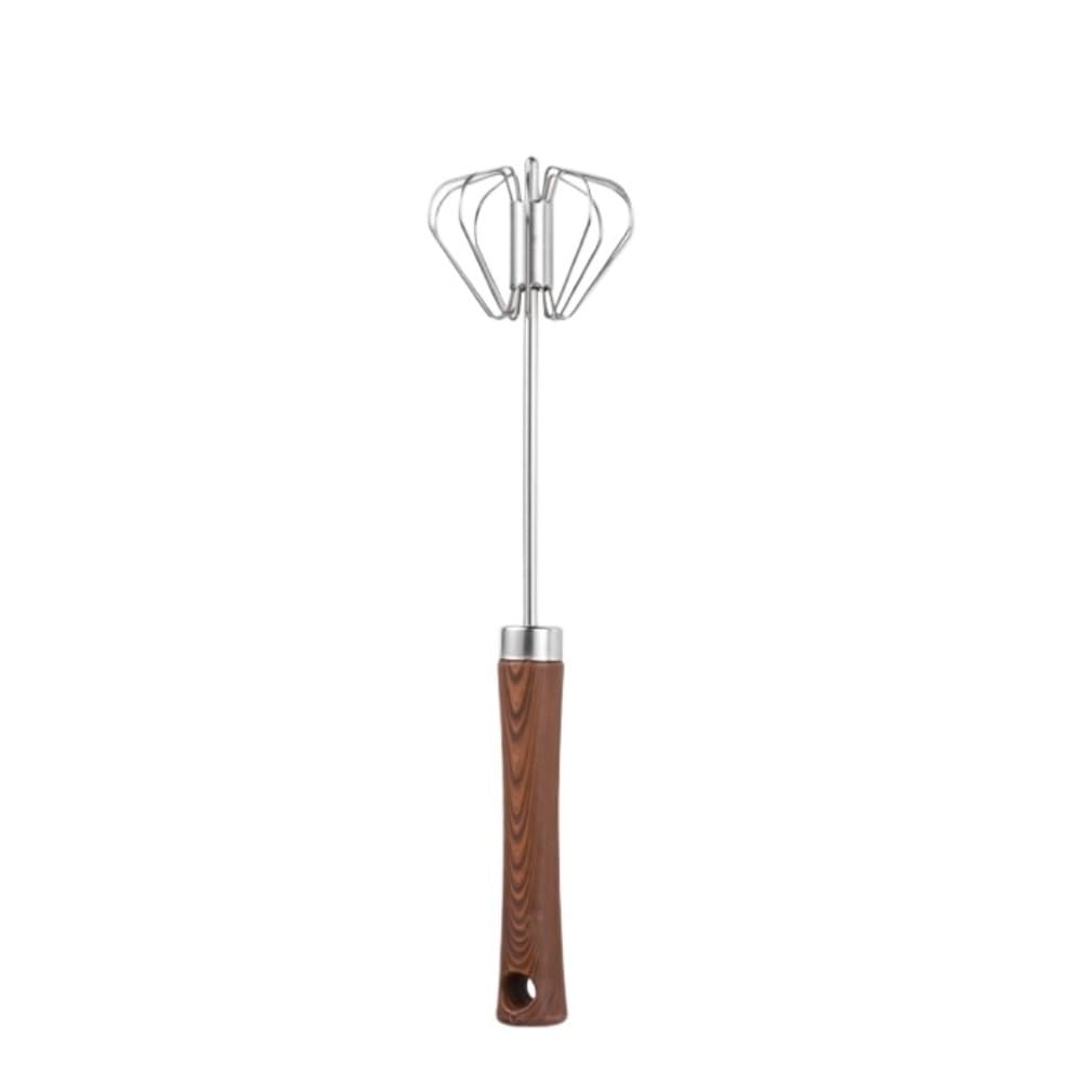 Batidor Huevos Batidora Rotativa Manual, Batidor De Huevos, Burbujeador, Grano Madera, Acero Inoxidable, Semiautomático For Hornear En Casa Utensilios Cocina(28cm)