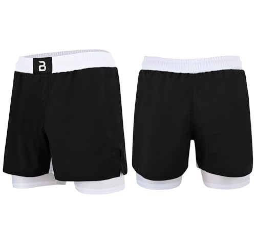 2BOLD MMA Kid’s 2 in 1 Board Shorts BJJ Built in Compression Lining Athletic Gym Boxing Jiu-Jitsu No-Gi Grappling Shorts4