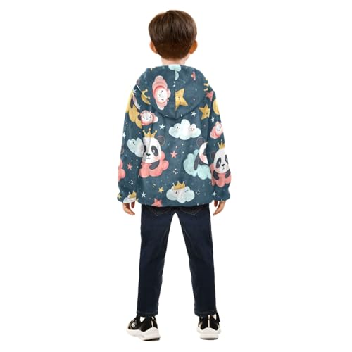 Boys Girls Fleece Jacket Cartoon Prince Panda in Clouds Kids Warm Hooded Outwear Coat4
