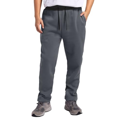 Sweatpants for Men Lightweight Cotton Casual Pants Fashion Loose Fit Straight Leg Sweatpants Elastic Waist Drawstring Dark Gray
