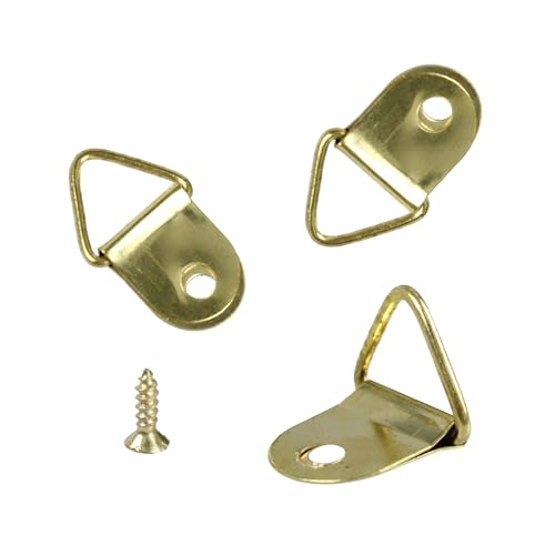 Image of 100Pcs Small Triangle D-Ring Picture Hangers with Screws, Picture Hang Solutions, Gold Metal Frame Hooks Hardware for Hanging Clocks, Paintings, Artwork, Photos, Mirror