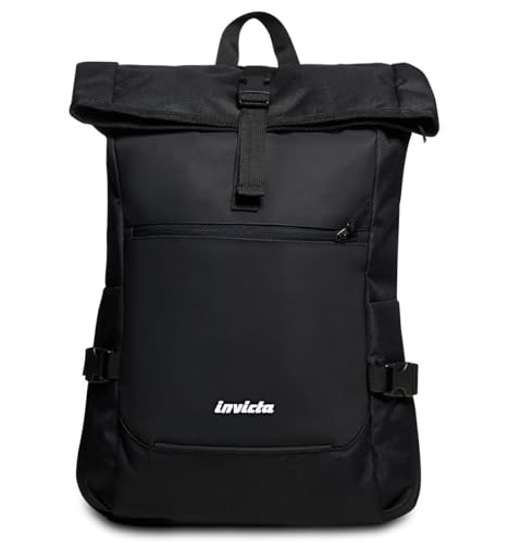 Zaino INVICTA - INVICT-ACT FOLD, Nero - Tasca Porta PC e Tasca Porta Borraccia - Viaggio, Ufficio e Tempo Libero - Adulto, Ragazzi, Unisex - 100% Eco Material