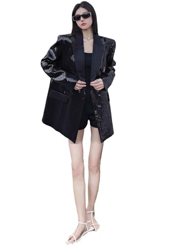 Blazer de costume à paillettes femme avec revers élégant pour les fêtes de fin d'année
