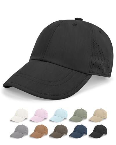 Rosoz Unisex Classic Baseball Cap Vintage UPF 50+ Soft Unstructured Adjustable Foldable Travel Men Women Dad Hat Black
