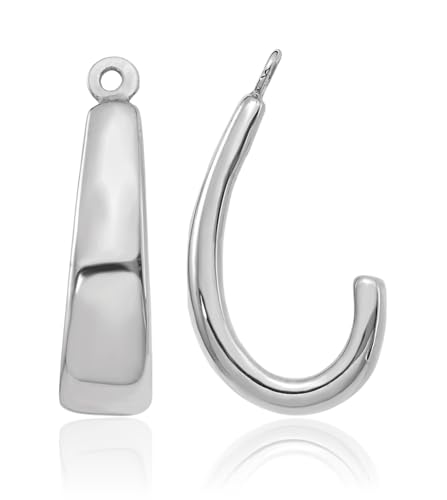 14K Solid White Gold J Hoop Earring Jackets for Studs