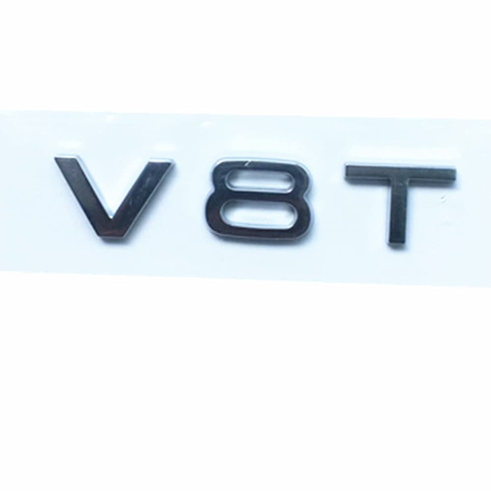 Chrome V8T Badge Emblem Decal for Trunk Side Door Letter Logo Replacement (Chrome, V8T)