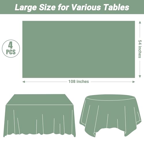 Image of 4 Pcs Picnic Table Cover, 54 inch X 108 inch Table Cloth Rectangle Table, Disposable Sagegreen Plastic Table Cover, Waterproof Tablecloths for Wedding, Baby Shower Decorations and Birthday Party Supplies
