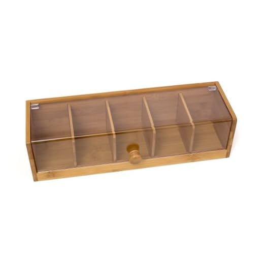 Lipper International 8187 Bamboo Wood and Acrylic Tea Box with 5 Sections, 14" x 5" x 3-3/4"