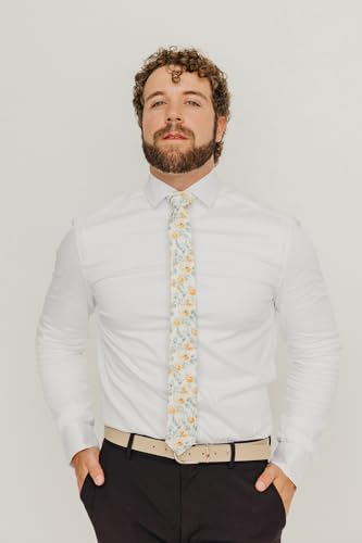 Image of DAZI Men's Skinny Tie Floral Print Cotton Necktie, Great for Weddings, Groom, Groomsmen, Missions, Dances, Gifts.