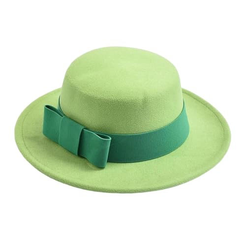 Women’s Fashion Fedora Hat Formal Wedding Church Party Flat Top Felt Jazz Cap with Bow Decoration