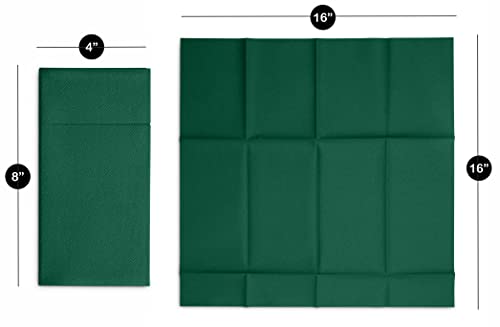 50-Pack Disposable Linen-Feel Dinner Napkins with Built-in Flatware Pocket, GREEN Prefolded Cloth Like Paper Napkins For Christmas, Dinner, Wedding Or Party [Silverware NOT Included] - Thumbnail 7
