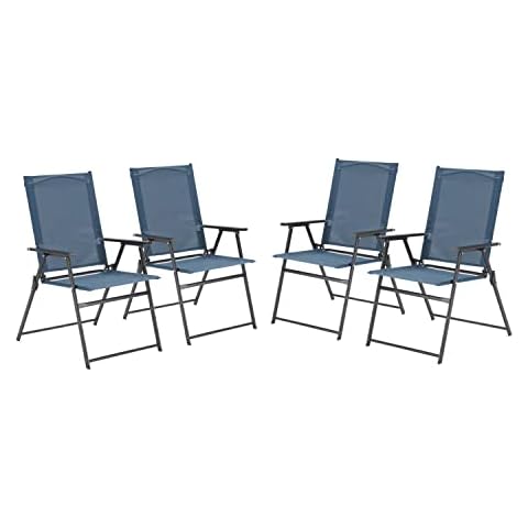 VICLLAX 4 Pieces Patio Folding Chairs, Outdoor Portable Dining Chairs for Lawn Garden and Porch, Dark Blue(Edge-Binding) Cover