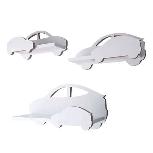 MOLILAND Regale Cars 3er Set Sport Extra - Elegance | Hängende Regale als Dekoration für Kinderzimmer | Skandinavischer Stil | Weiße Hängeregale