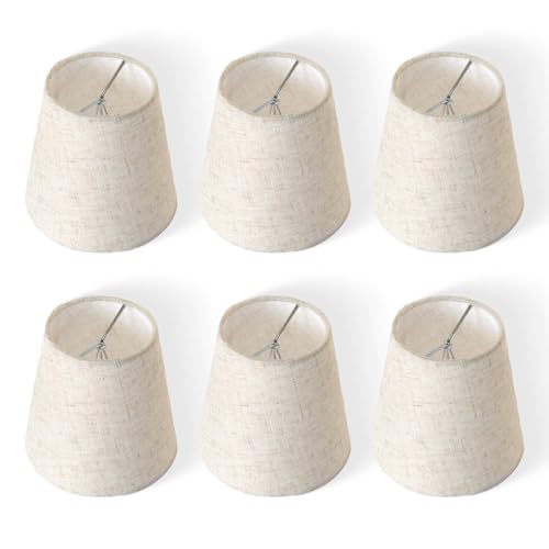 Qintan Set of 6 Chandelier Lamp Shades 3.5x5x5.5in Natural Linen Clip-on Lampshades for Candelabra Bulbs Perfect for Table Wall & Ceiling Lamps Beige Soft Glow for Home Decor & Warm Ambience