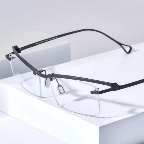 Image of FONEX Pure Titanium Glasses Frame Men Semi Rimless Square Eyeglasses Eyewear DTX416