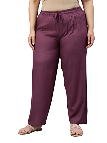 Image of GO COLORS Women Solid Mid Rise Relaxed Fit Viscose Casual Pants