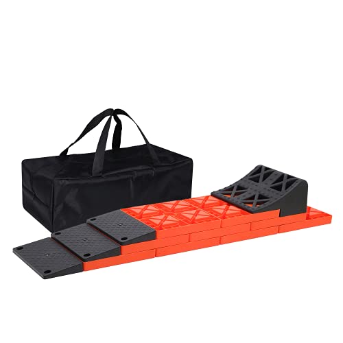 Homeon RV Leveling Blocks Ramp Design 9 Pack Interlocking Leveling Blocks with One Wheel Chock Camper Leveling Blocks with Carrying Bag