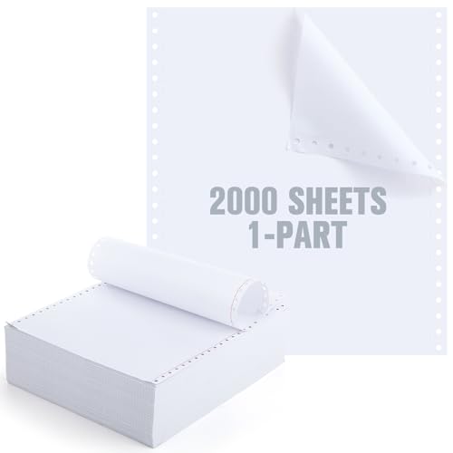 Affrolling Blank 9.5x11 Inches Continuous Feed Computer Paper Fanfold for Printers Perforated Edge 1-part, 2000 Sheets Perfect for Receipts, Invoices, Bill List, 92 Bright, 20 lb