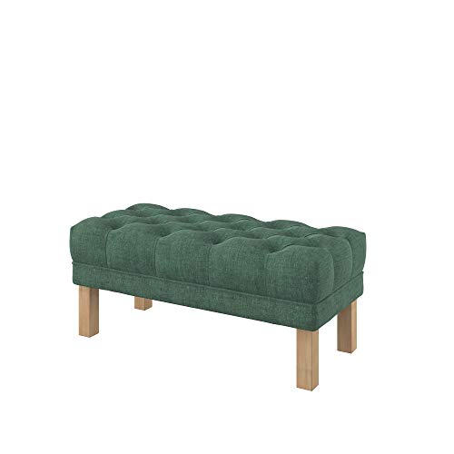 Furninero - Banco Tipo Ottoman tapizado capitoné con Abotonado Profundo, Patas cuadradas, 100 cm de Ancho, Softi Green Tela (Repelente al Agua), Verde Cover