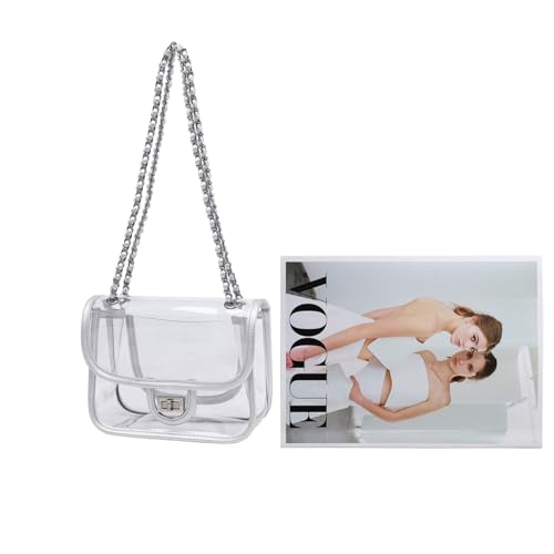Image of Womens PVC Clear Purse Handbag with Chain Stadium Approved Clear Bag See Through Bag for Working and Concert
