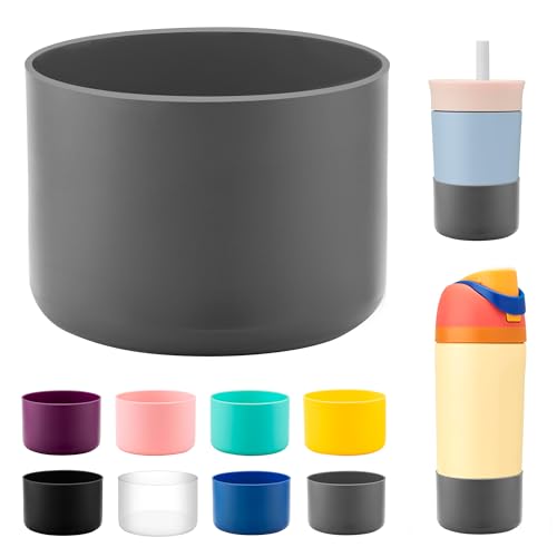 Bluwing Silicone Boot for Owala Kids Water Bottle 14/16 oz, Anti-Slip Protective Sleeve Bottom Protector for Owala Kids Tumbler 12oz, FreeSip 16oz(Gray)